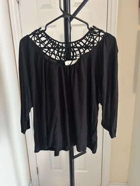 Anthropologie Black Crochet Yoke Top